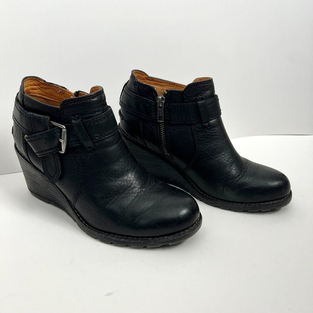 SPERRY Black Leather Zip Wedge Shoes Booties Boots 6.5